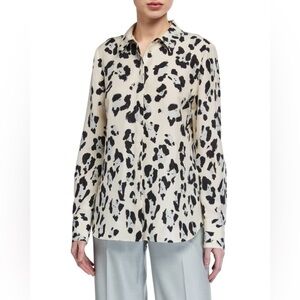 NWT Lafayette 148 XL Scottie Painted Leopard Print Silk Button-Down Blouse $598